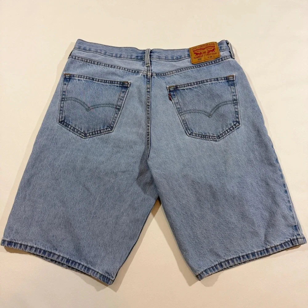 Levi's 469 Denim Shorts Mens 36 Light Wash Blue Good Loose Fit Jorts 12 Inseam